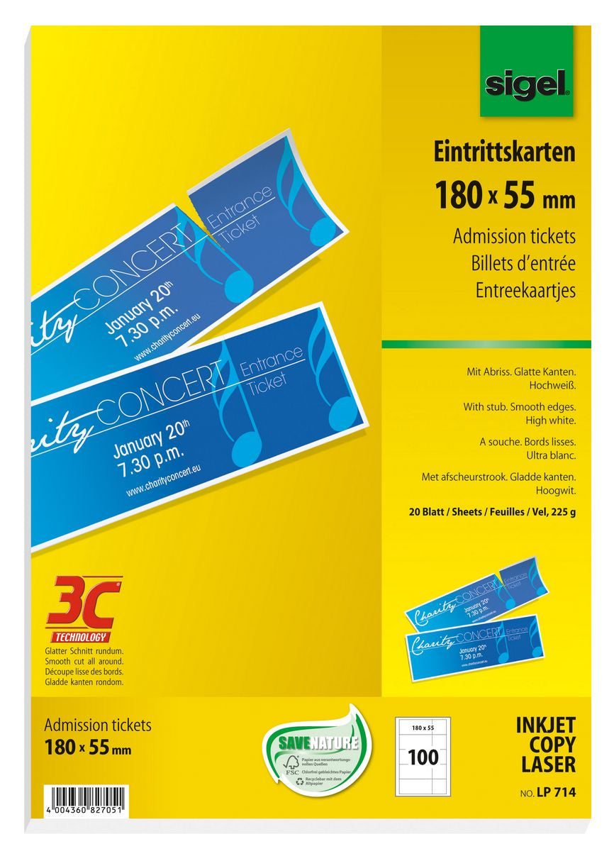Sigel Karten 55 × 180 mm, weiss – für Inkjet – 100 Karten