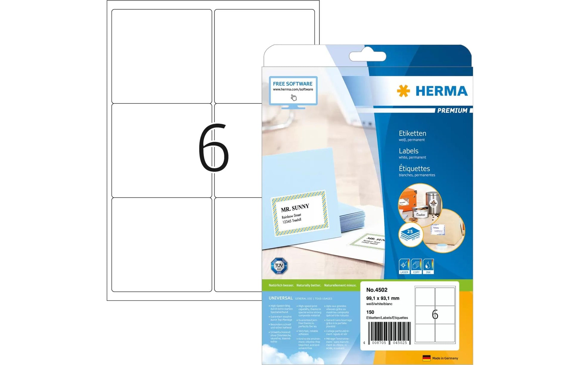 HERMA Drucketiketten, 99 mm × 93 mm, weiss, Papier, permanent, 150 Etiketten (25 Blatt)