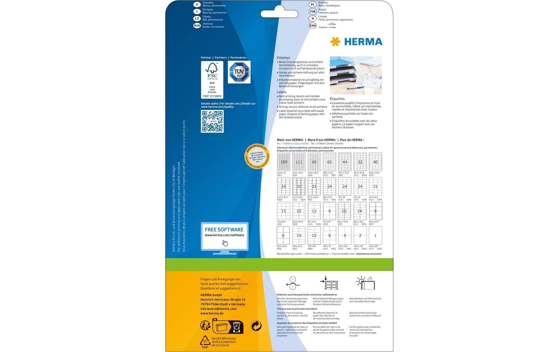 HERMA Drucketiketten, 99 mm × 93 mm, weiss, Papier, permanent, 150 Etiketten (25 Blatt)