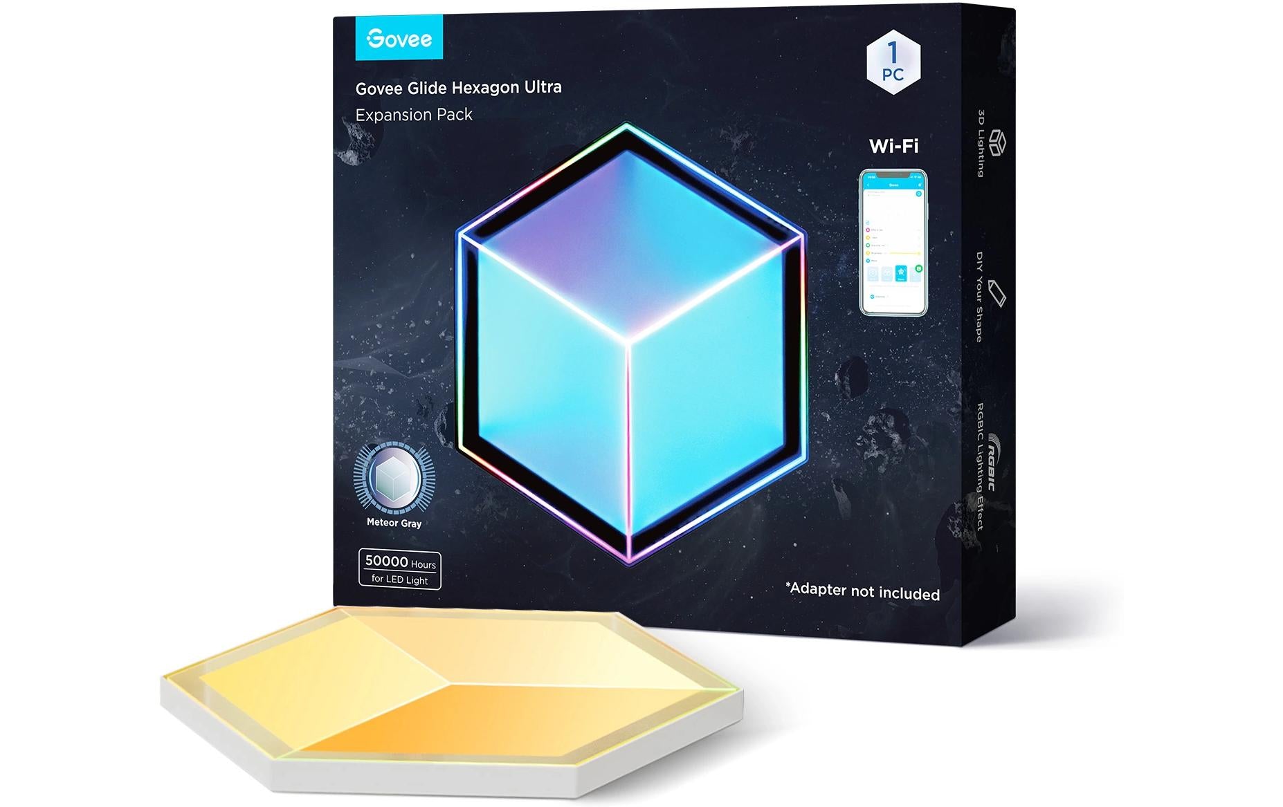 Govee Leuchtpaneele Glide Hexa Ultra – Erweiterung, 72 W, RGBIC, WLAN, für Alexa, Hellgrau