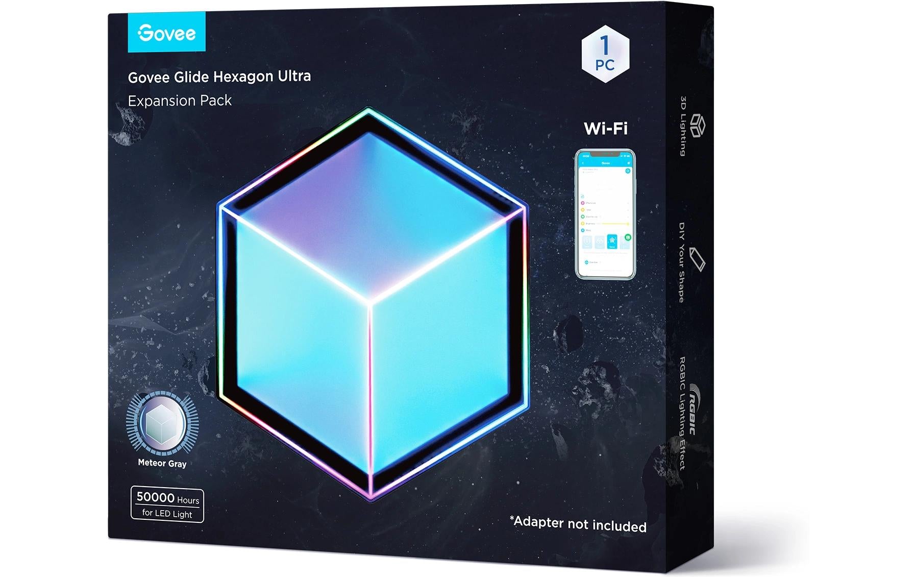 Govee Leuchtpaneele Glide Hexa Ultra – Erweiterung, 72 W, RGBIC, WLAN, für Alexa, Hellgrau