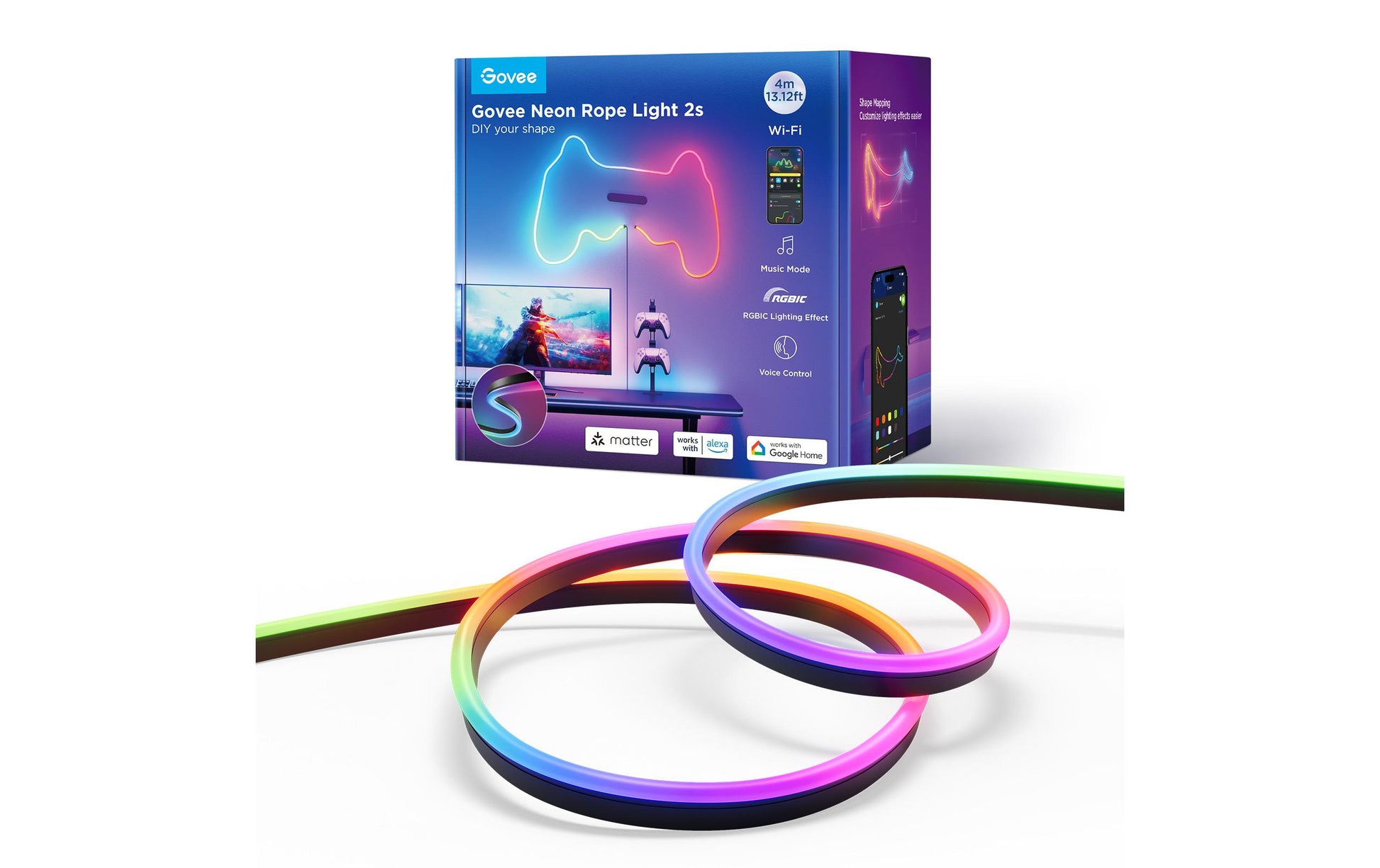 Govee LED-Strip – 4 m, 173 lm, 48 W, RGBIC, BT, für Siri, schwarz