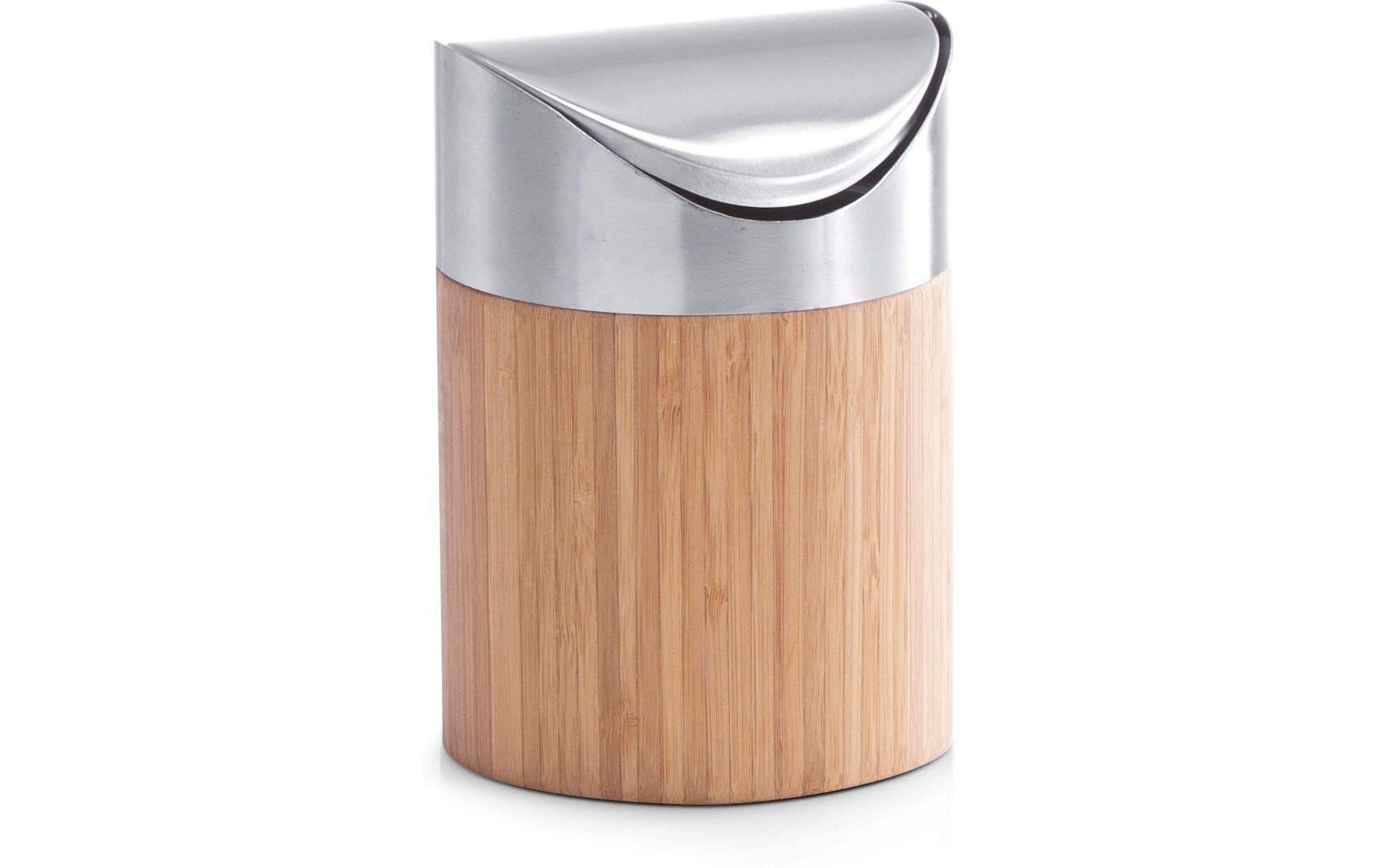 Zeller Present Tischabfalleimer 25281 – 1,9 l – Bambus, rund – silber
