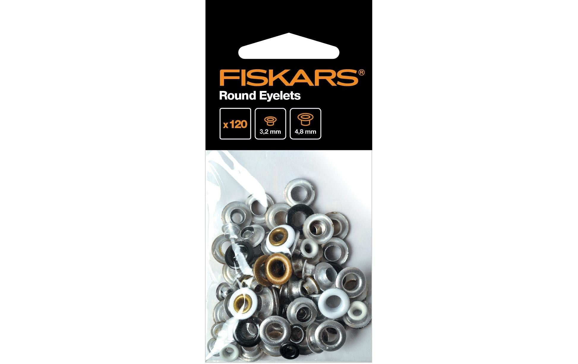 Fiskars Ösen Ø 3,2/4,8 mm – Schwarz, Gold, Silber, 120 Stück
