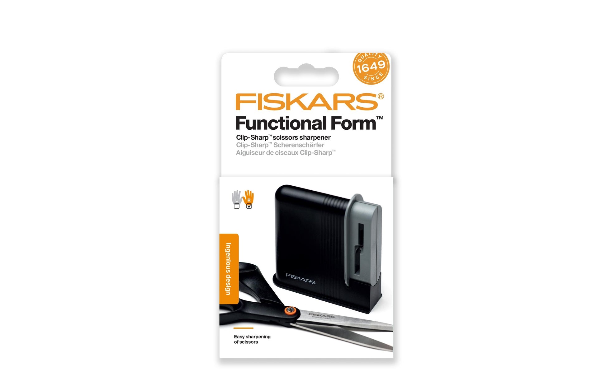 Fiskars Schere 10,0 cm, für Rechts- und Linkshänder – Edelstahl, 2 Schleifräder, schwarz