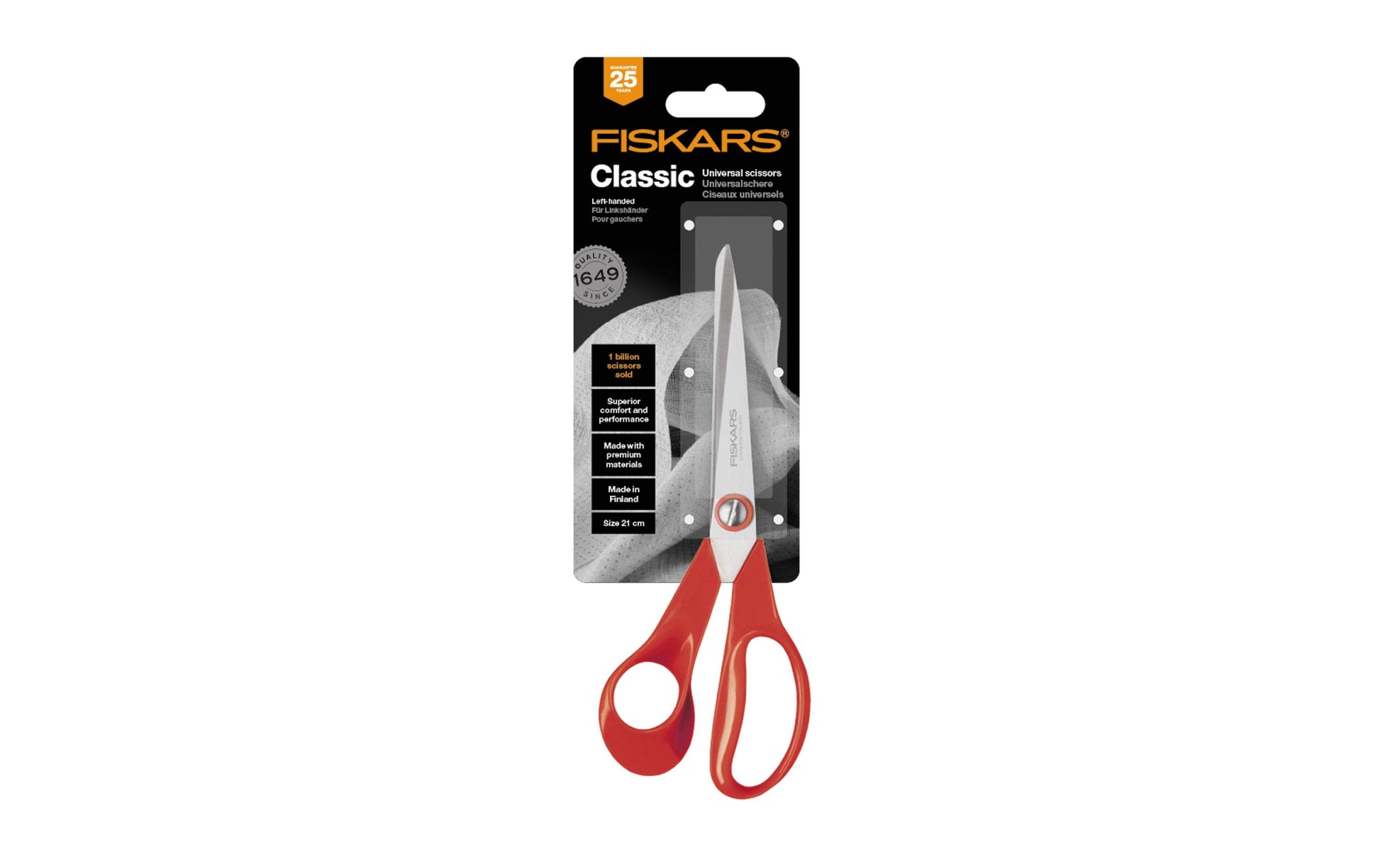Fiskars Universalschere Classic – 21 cm, Edelstahl, für Linkshänder, Silber