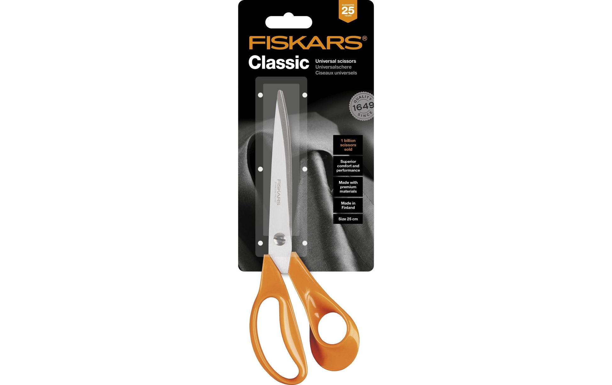 Fiskars Schneiderschere Classic – 25 cm, Edelstahl, für Rechtshänder, Orange
