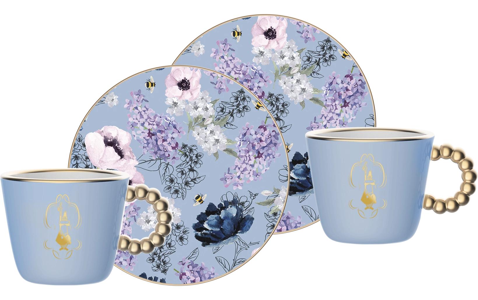 Bialetti Kaffeetasse – 2er Set, 80 ml, Ø 11,2 cm, H 5,6 cm, Porzellan, Mehrfarbig, mit Unterteller