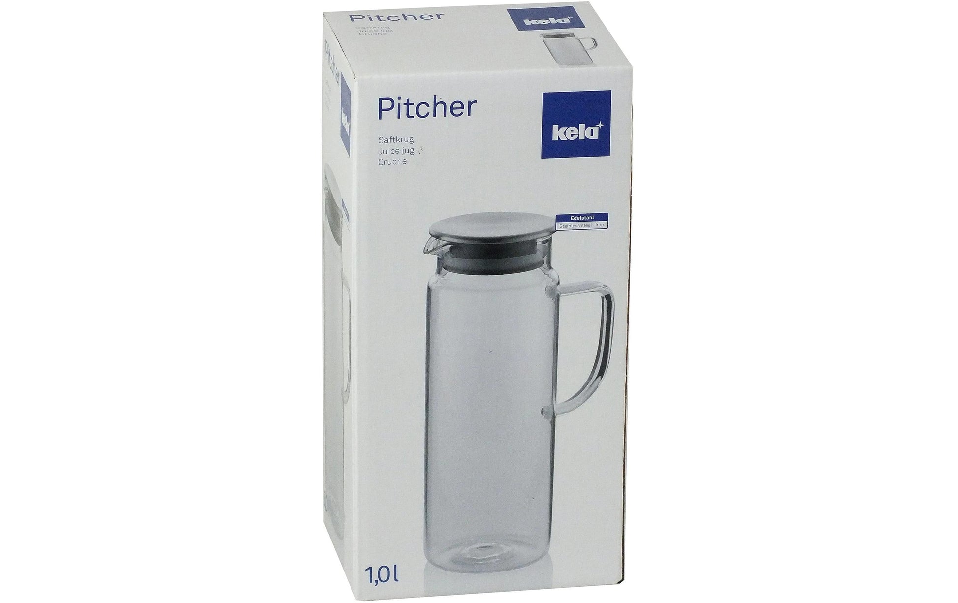 Kela Karaffe – 1,6 l, Ø 9,5 cm, H 26,0 cm, Borosilikatglas, Transparent, mit Deckel