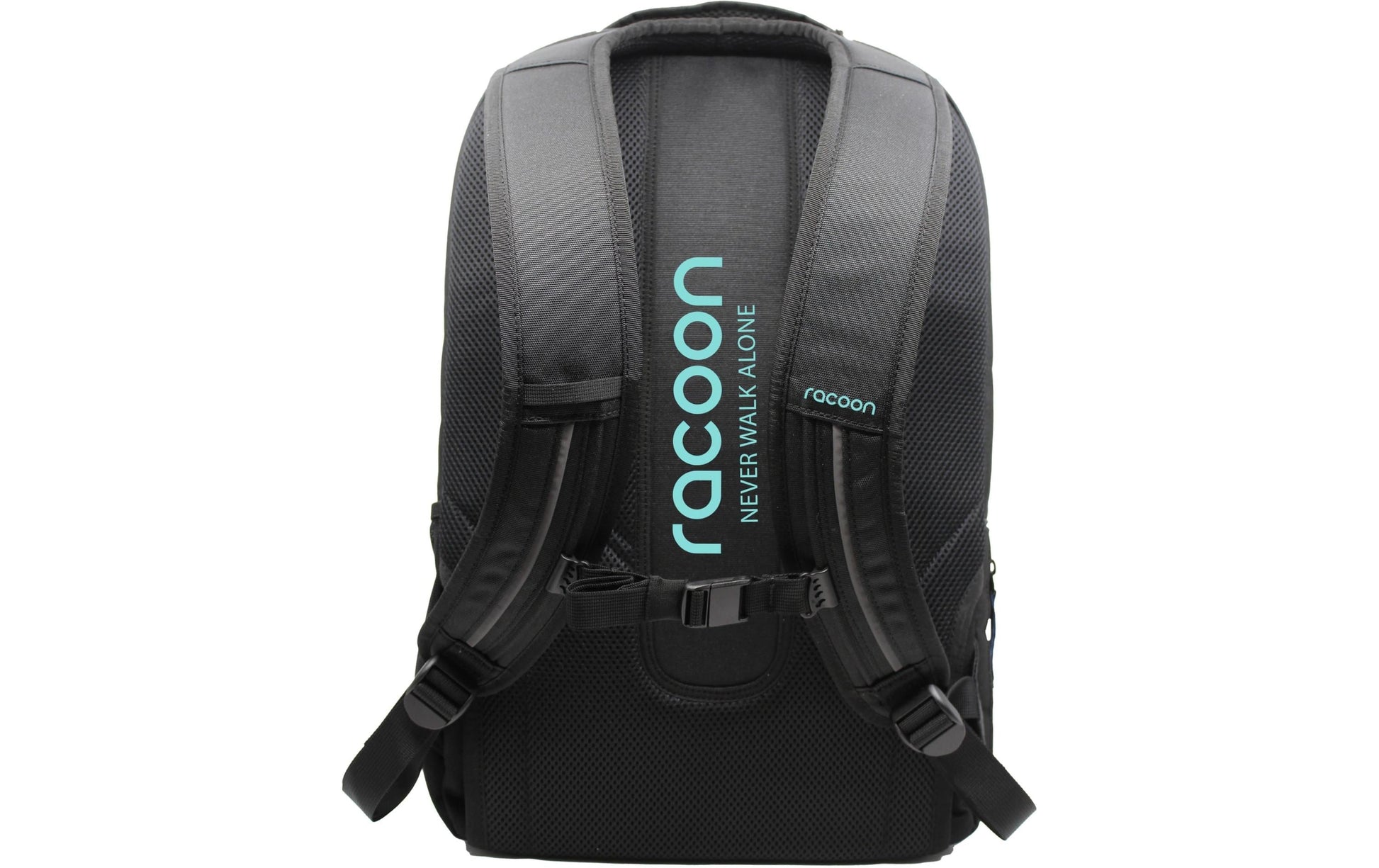 Racoon – Schulrucksack – Schwarz mit grünen Details – Recyceltes PET – 33×48×20 cm, 30 l