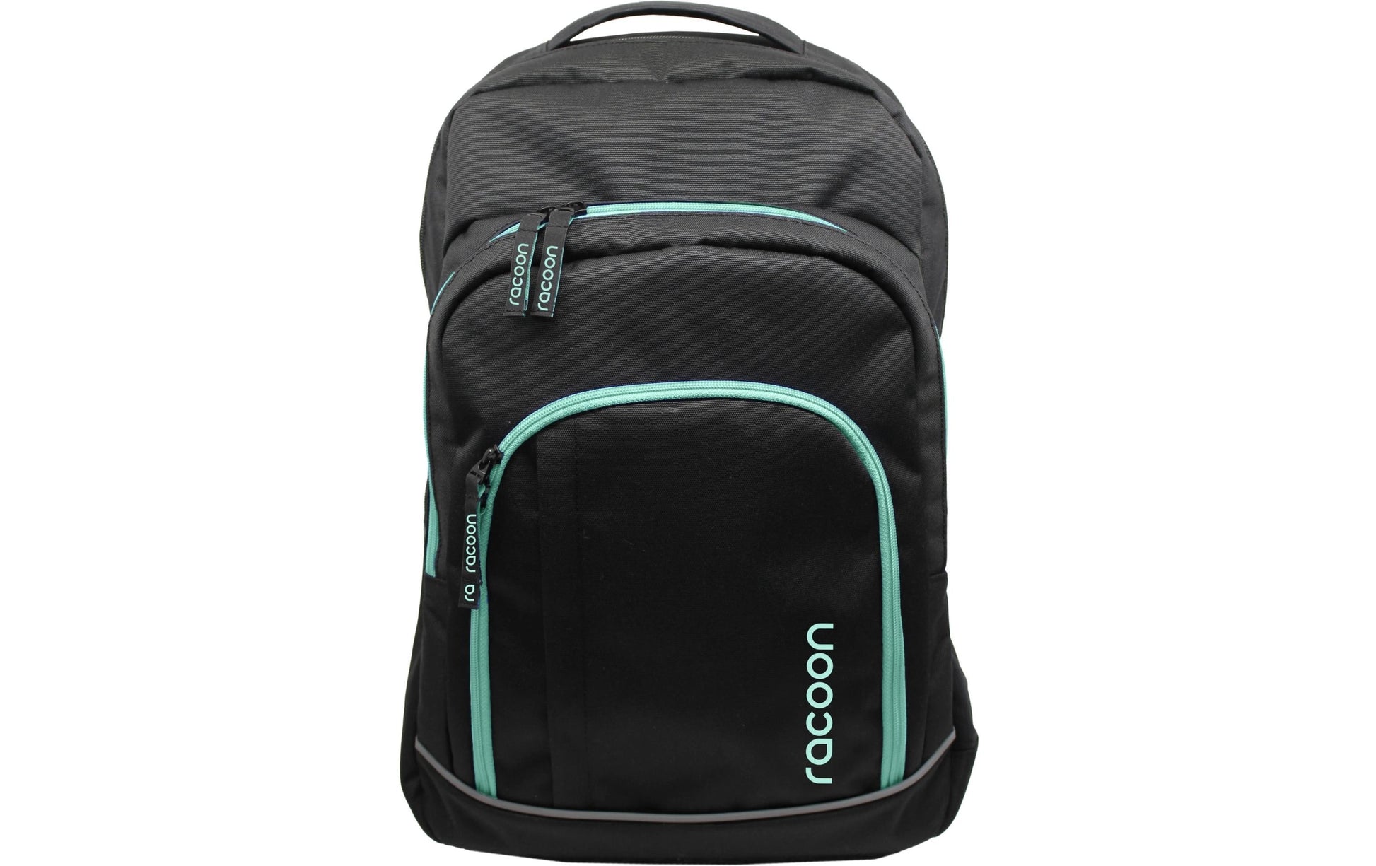 Racoon – Schulrucksack – Schwarz mit grünen Details – Recyceltes PET – 33×48×20 cm, 30 l
