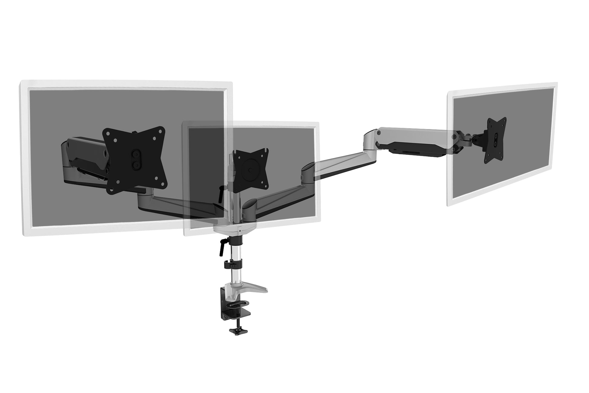 Digitus Monitorarm, 3-fach, Tischklemme – bis 27", VESA 75 × 75/100 × 100 mm, 6 kg, Schwarz/Grau