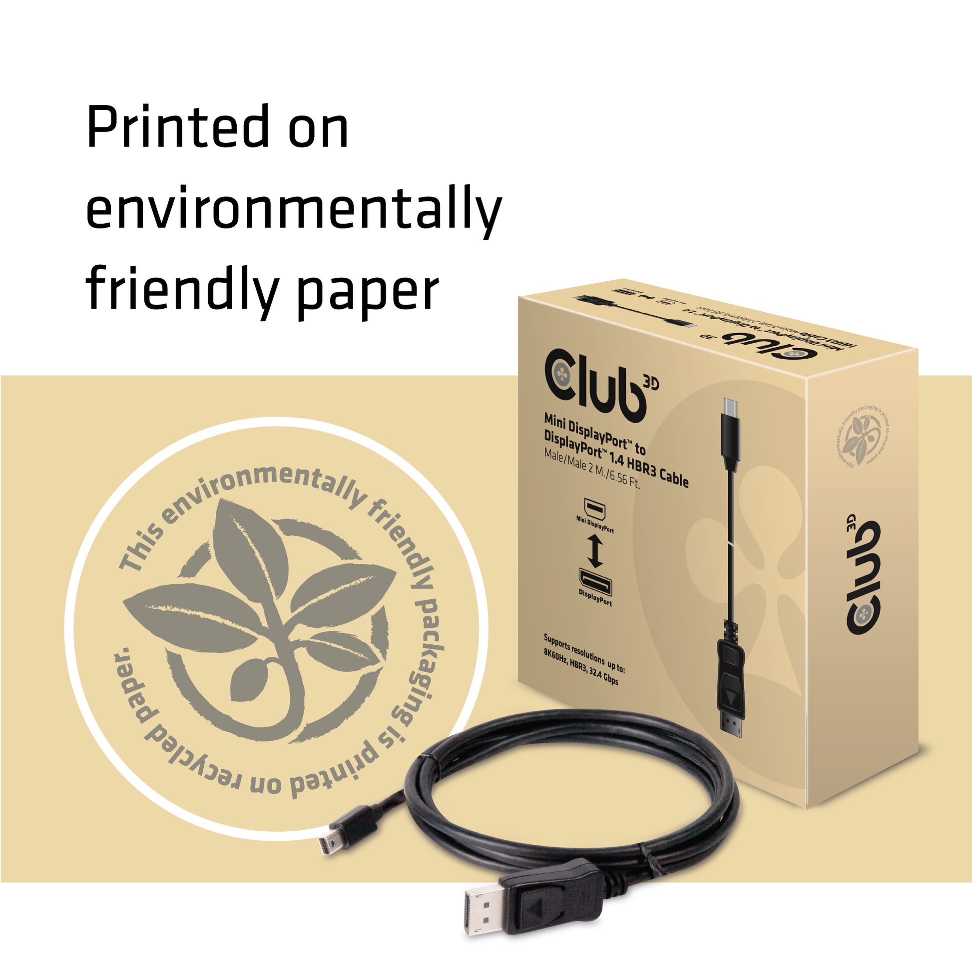 CLUB3D Mini DisplayPort auf DisplayPort Kabel – DP 1.4 – 8K 60 Hz – 2 m