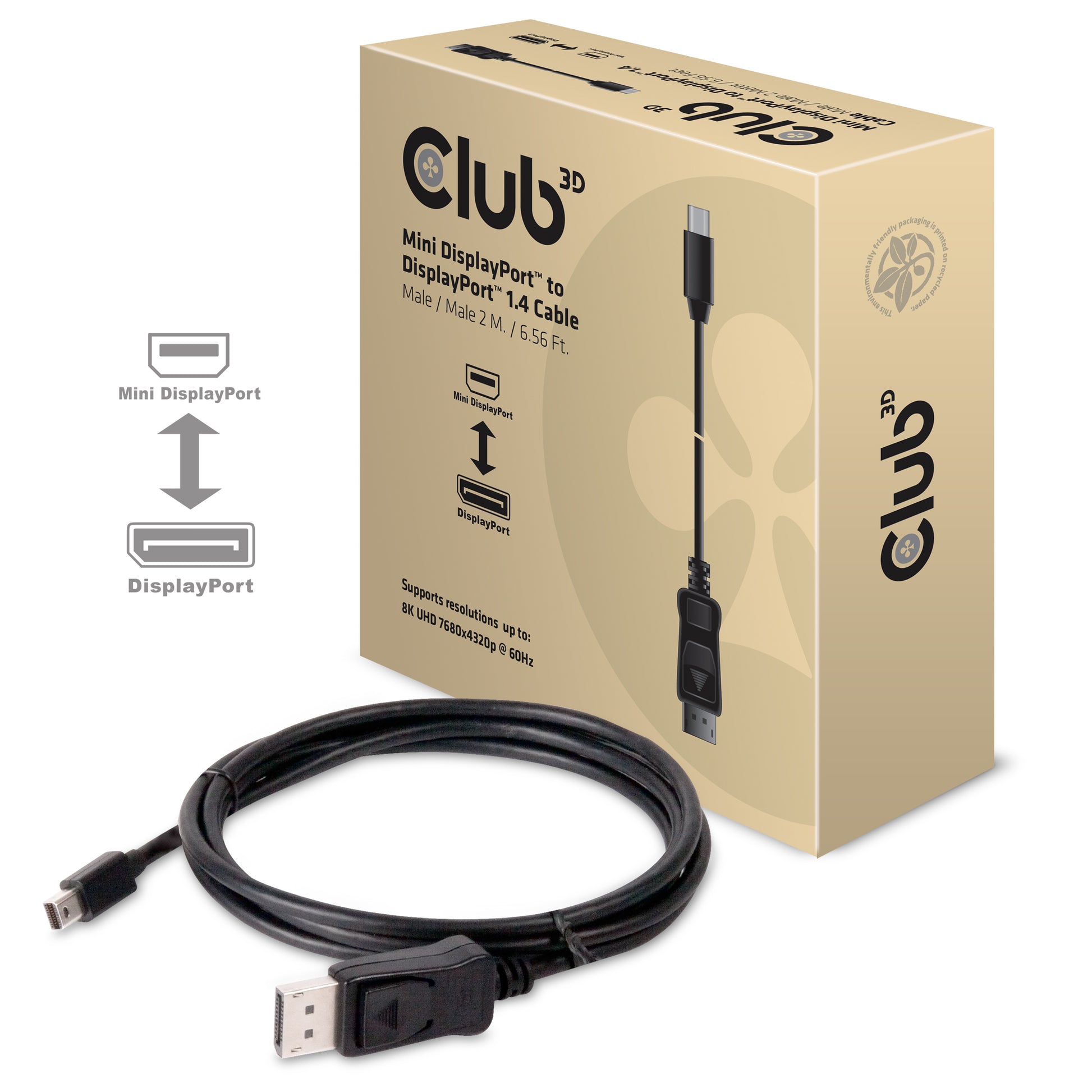 CLUB3D Mini DisplayPort auf DisplayPort Kabel – DP 1.4 – 8K 60 Hz – 2 m
