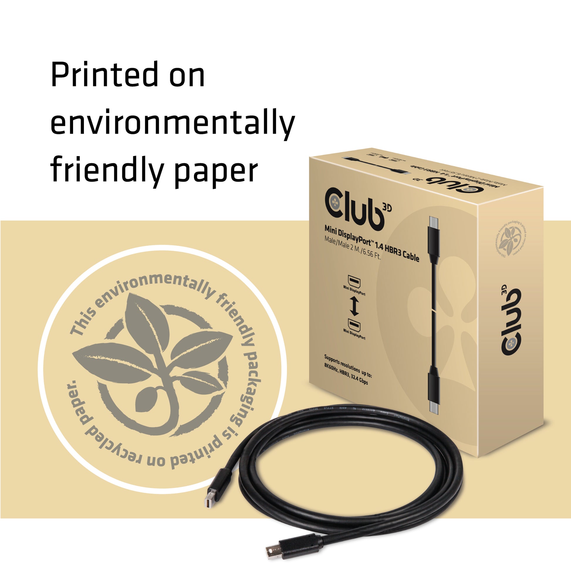 CLUB3D Mini-DisplayPort Kabel DP 1.4 8K 60 Hz – 2 m