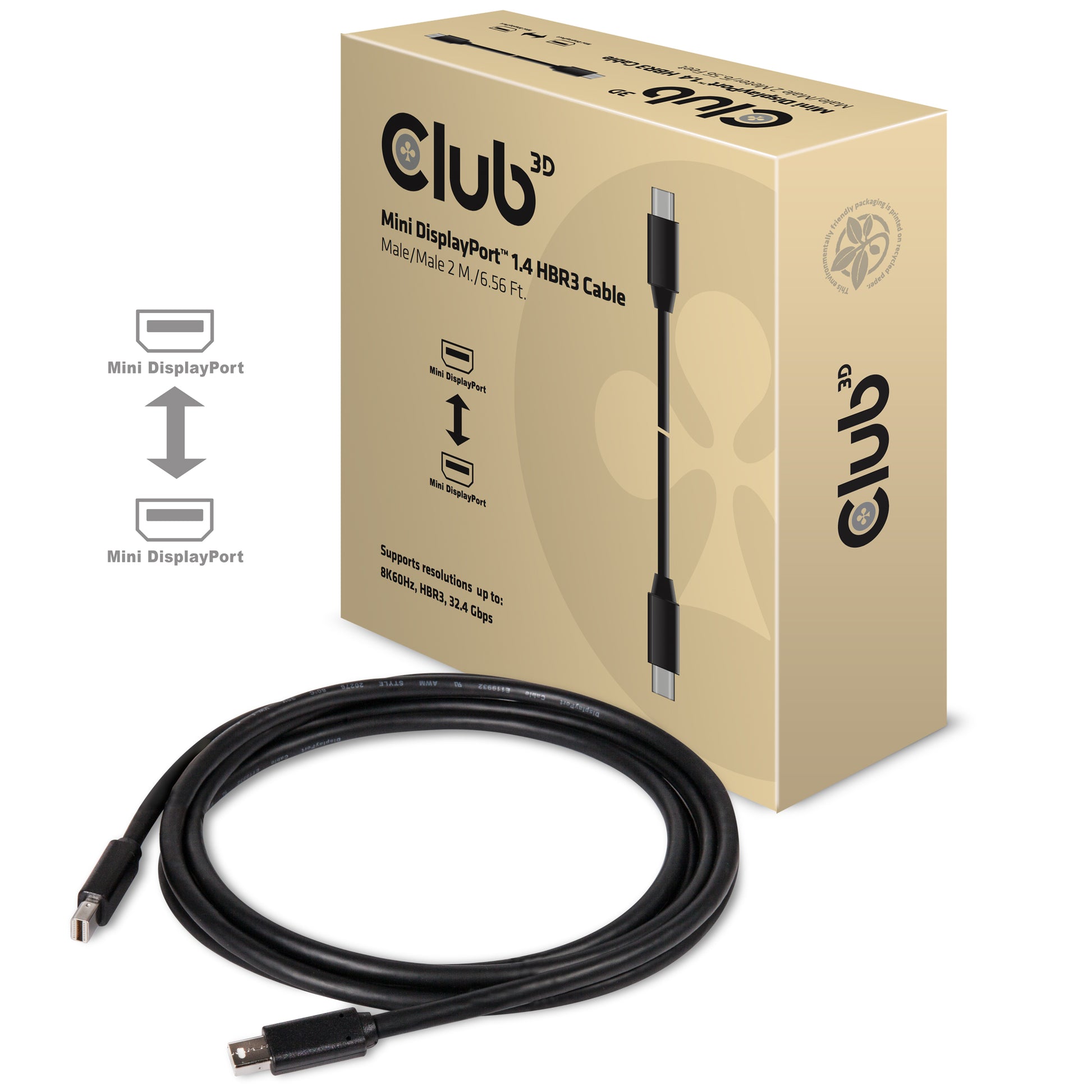 CLUB3D Mini-DisplayPort Kabel DP 1.4 8K 60 Hz – 2 m