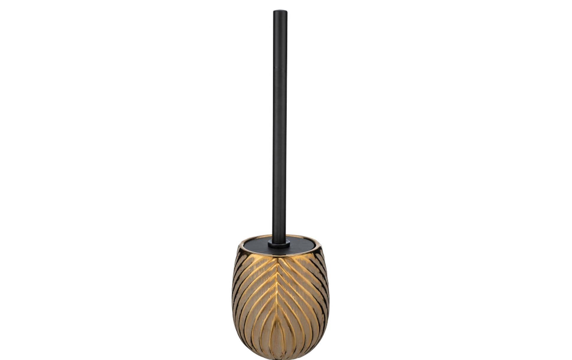 Wenko – WC-Bürstenset – Keramik, Gold, bodenstehend, mit Deckel, H 39 cm, Ø 10 cm