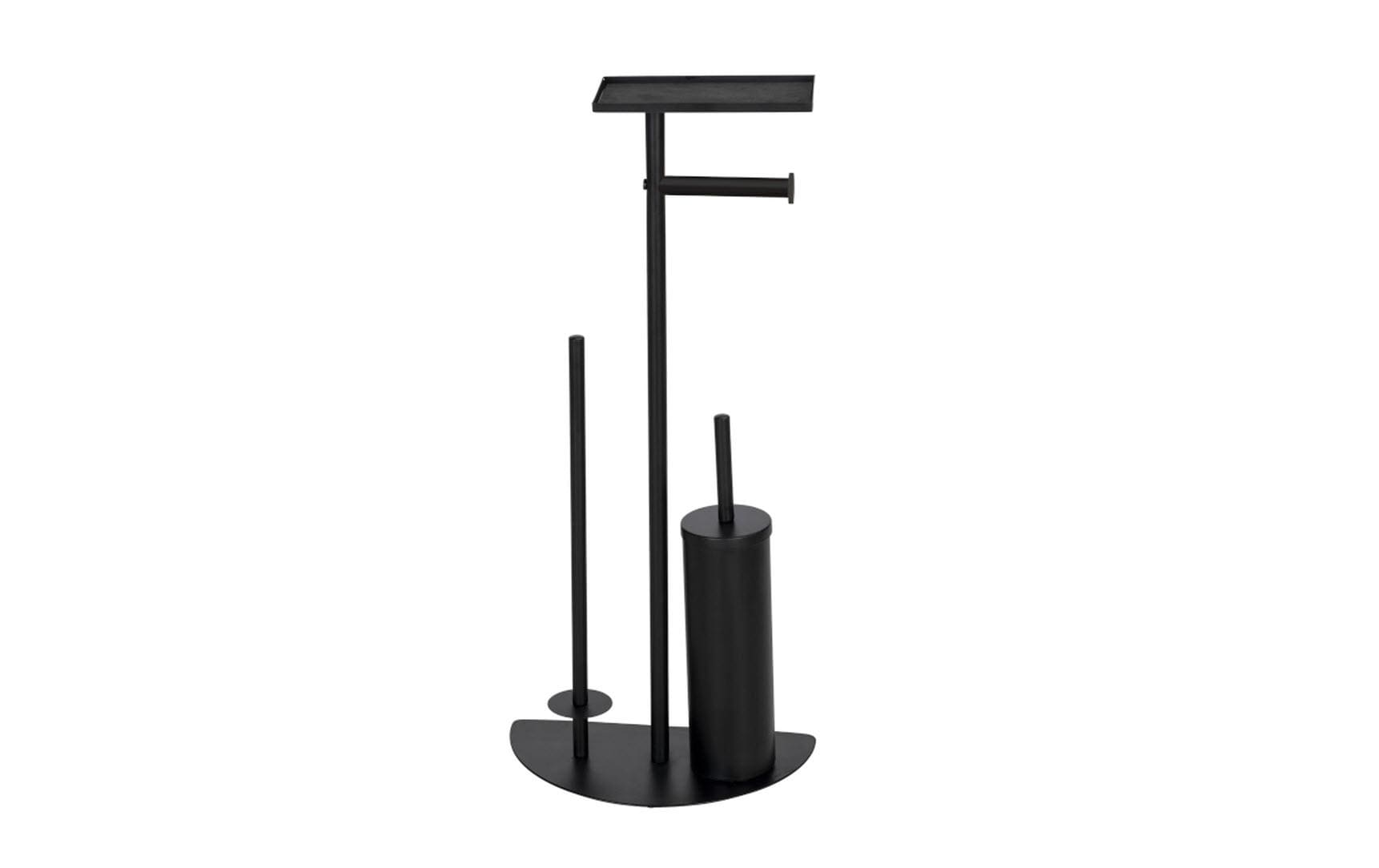 Wenko – WC-Bürstenset – Stahl, Schwarz, mit Papierhalter, H 72 cm, Ø 7,5 cm
