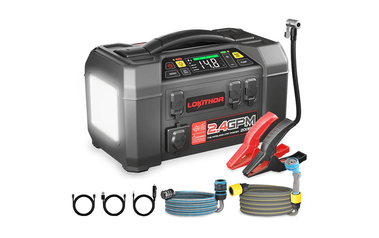 Lokithor AW401 Starthilfegerät – 2 500 A Startstrom, 12 V, 74 Wh/20 000 mAh, USB, Kompressor, Schwarz