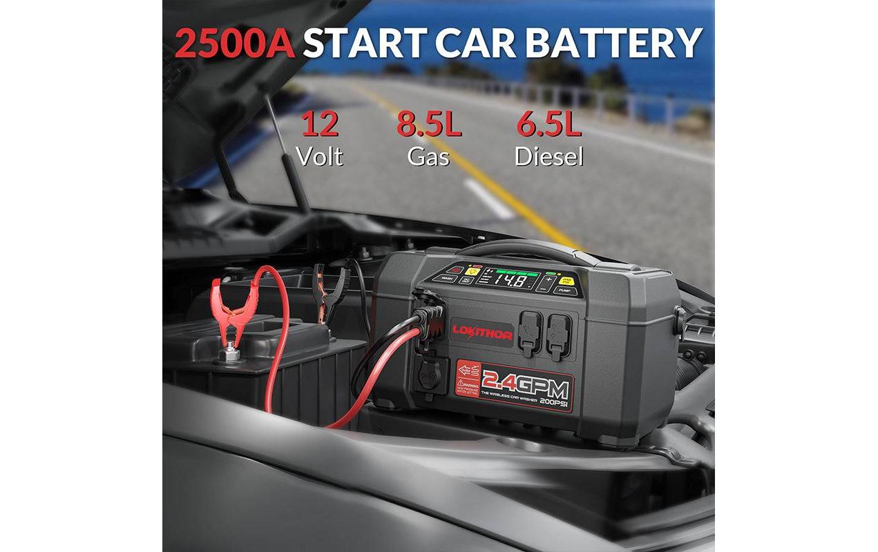 Lokithor AW401 Starthilfegerät – 2 500 A Startstrom, 12 V, 74 Wh/20 000 mAh, USB, Kompressor, Schwarz