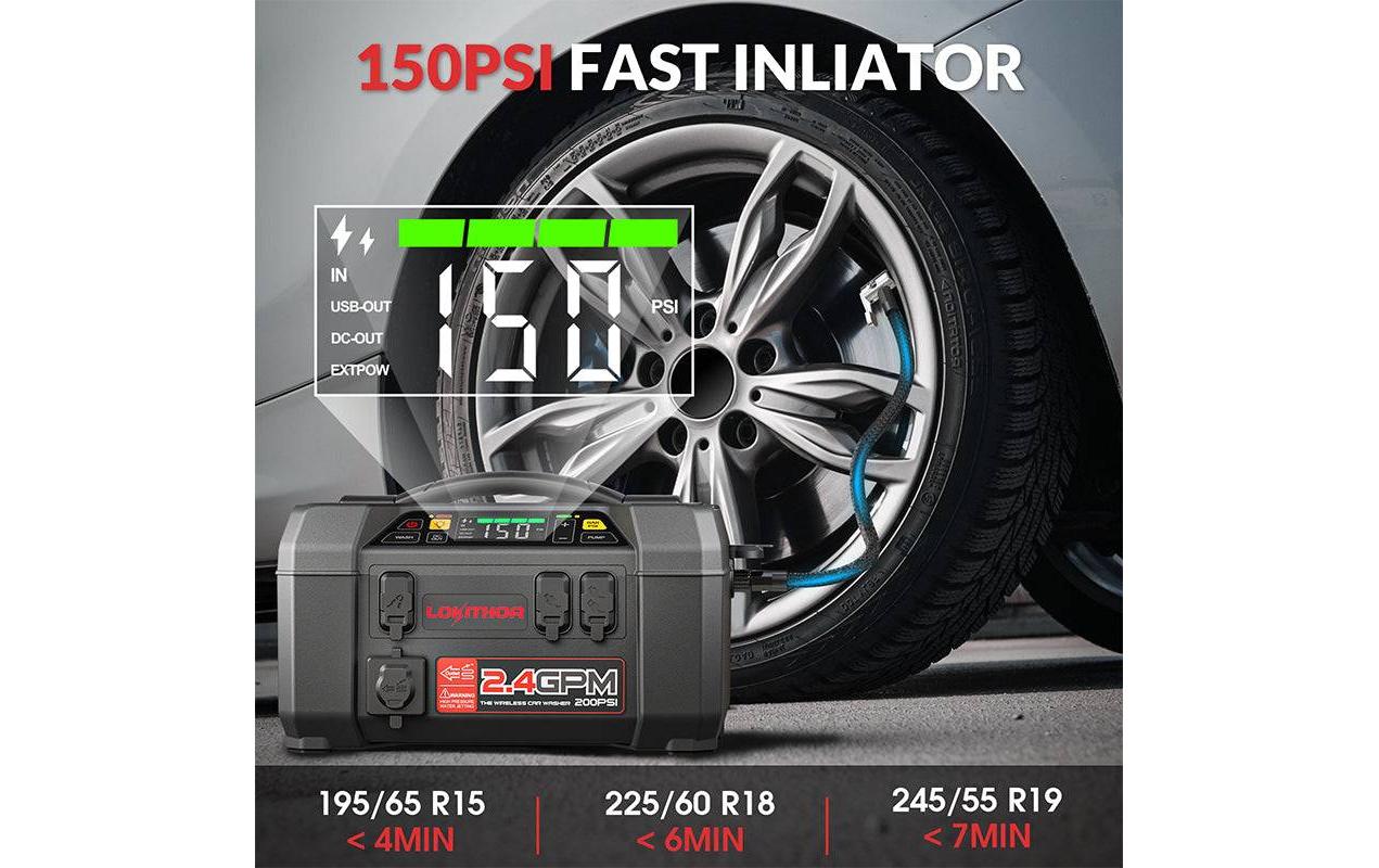 Lokithor AW401 Starthilfegerät – 2 500 A Startstrom, 12 V, 74 Wh/20 000 mAh, USB, Kompressor, Schwarz