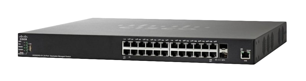 Cisco SG350X-24P – Managed Switch – 24×GbE, 2×SFP+, L2+/L3, PoE+ 195 W, 1U