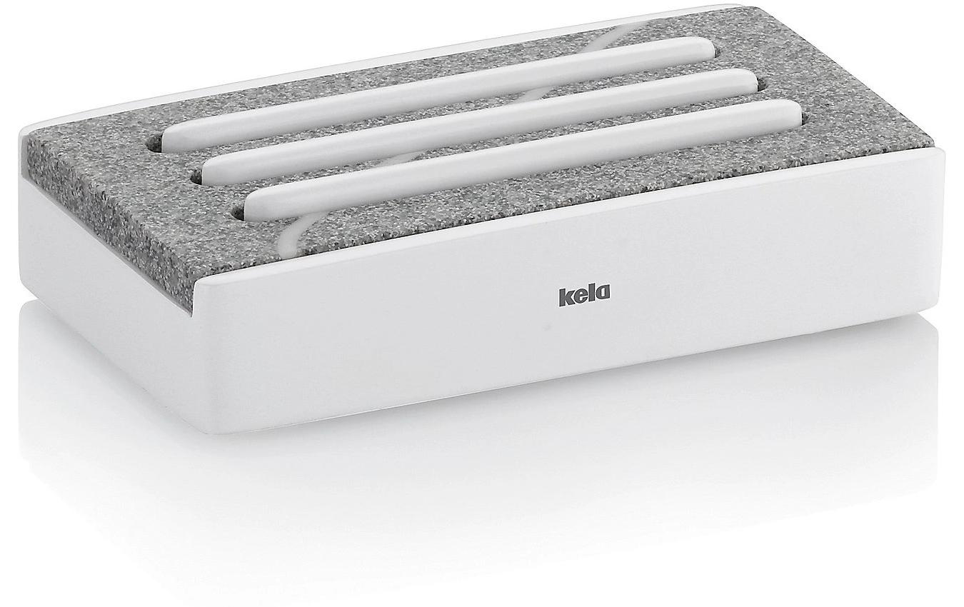 Kela Seifenschale Cube – Polyresin, 7×12×3 cm, Weiss (rechteckig)