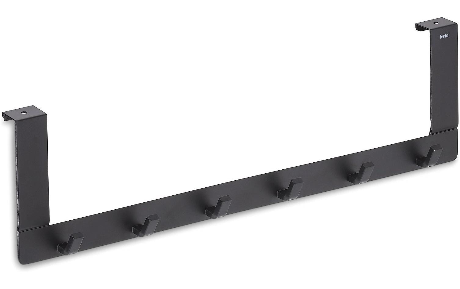 Kela Colgar Wandgarderobe 6 Haken – Edelstahl – Schwarz – 460 × 25 × 130 mm