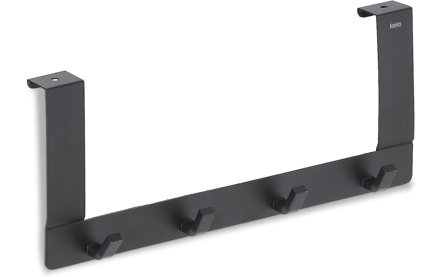 Kela Wandgarderobe – 4 Haken, Edelstahl, Schwarz, 30 × 13 × 2,5 cm