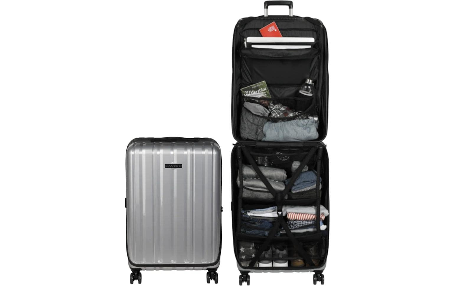 Casyro Trolley – 120 l, Hartschale PC, 4 Rollen, mit TSA, Grau, 50 × 77 × 30 cm
