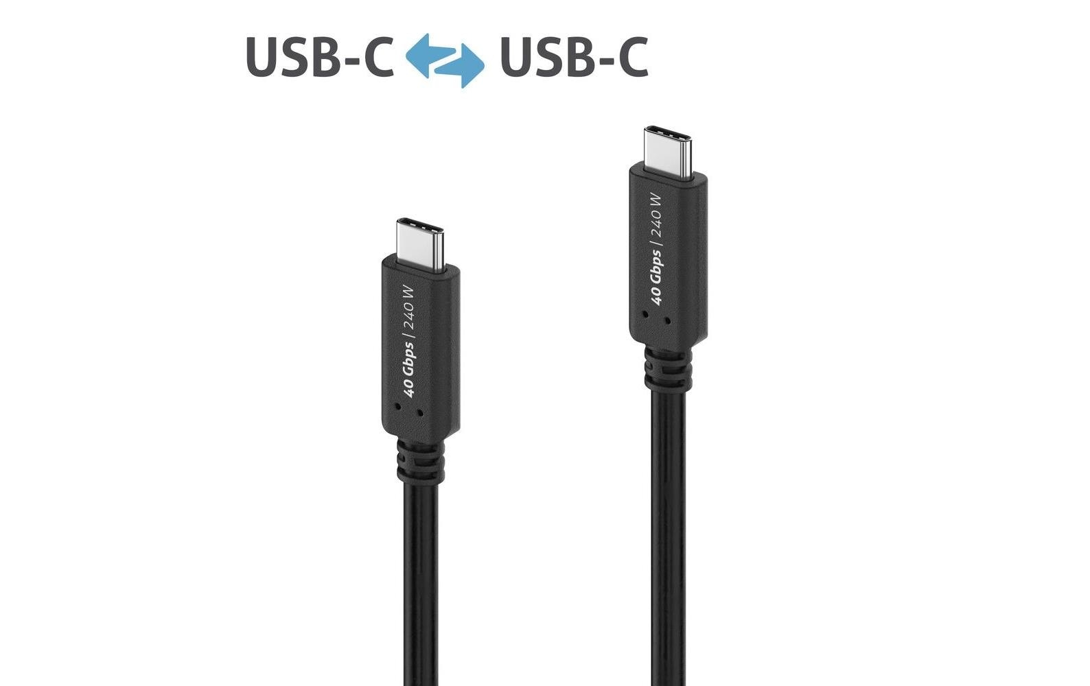 PureLink USB-C auf USB-C Kabel – USB4 40 Gbit/s – 0,5 m – PD 240 W – Goldstecker, PVC-Mantel – Schwarz
