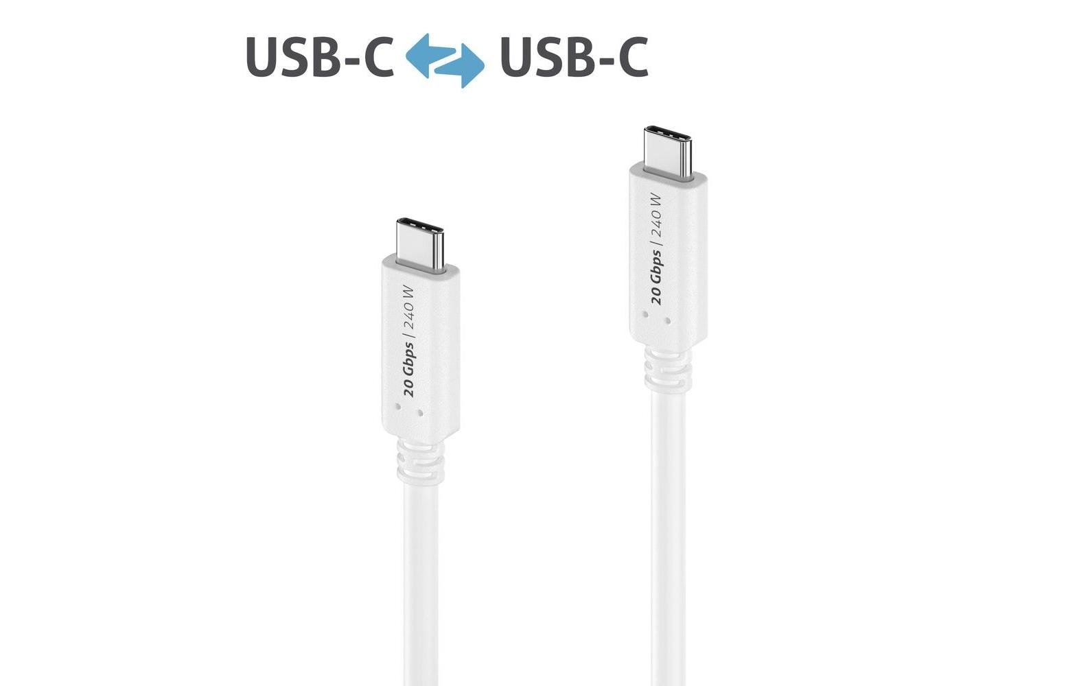 PureLink USB-C auf USB-C Kabel – USB4 20 Gbit/s – 1,5 m – PD 240 W – Goldstecker – Weiss
