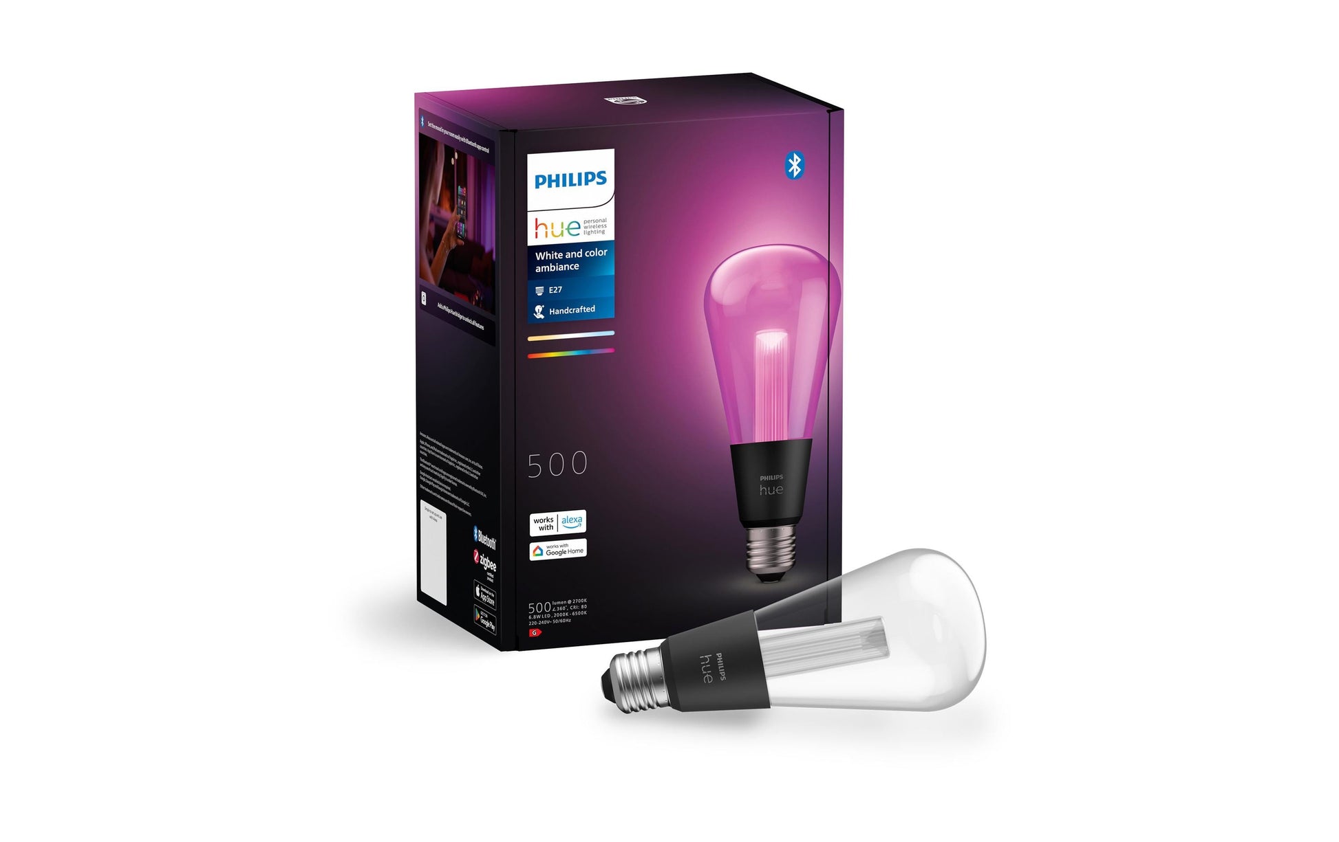 Philips Hue LED LG ST72 E27 – Zigbee, Bluetooth – dimmbar – 2000–6500 K – 500 lm 6,8 W – transparentes Glas