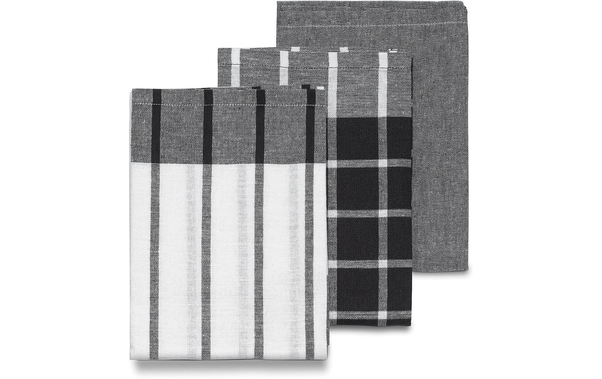 Kela Geschirrtücher 3er-Set, 45 × 65 cm, Baumwolle, Schwarz/Grau/Weiss