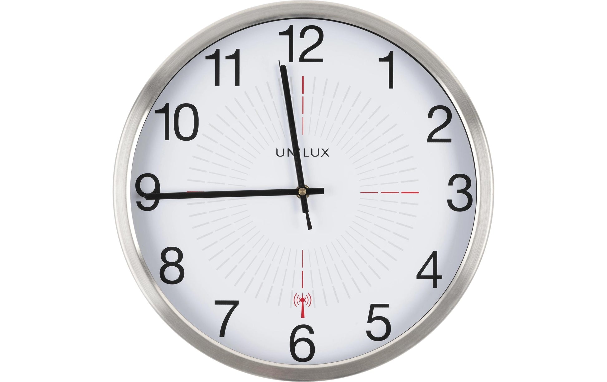 Unilux Wanduhr – Funk, wetterfest – Ø 35,5 cm, metallgrau, Metall, lautlos