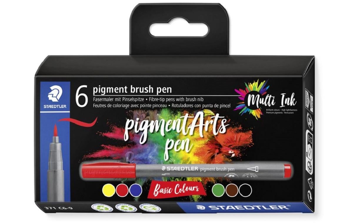 Staedtler Brush Pen Set – Pinselspitze, 6 Farben, 6 Stk., wasserfest