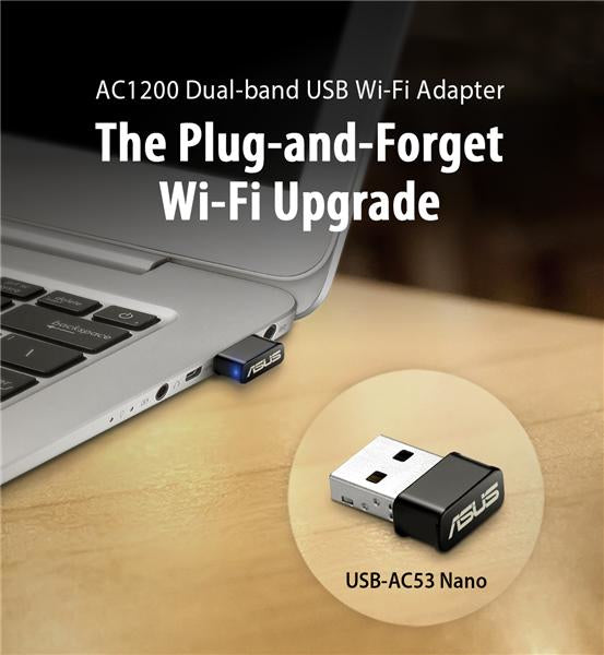 ASUS USB-AC53 USB-WLAN-Adapter – Wi-Fi 5 (802.11ac), Dual-Band, bis 867 Mbit/s – USB – Schwarz/Edelstahl