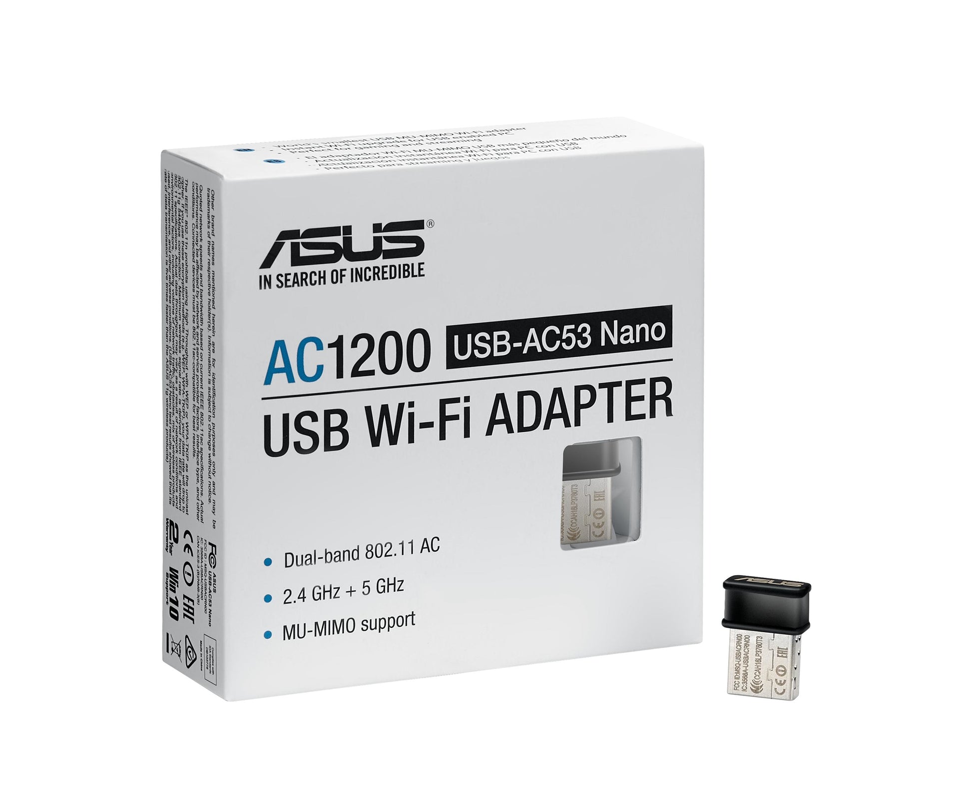 ASUS USB-AC53 USB-WLAN-Adapter – Wi-Fi 5 (802.11ac), Dual-Band, bis 867 Mbit/s – USB – Schwarz/Edelstahl