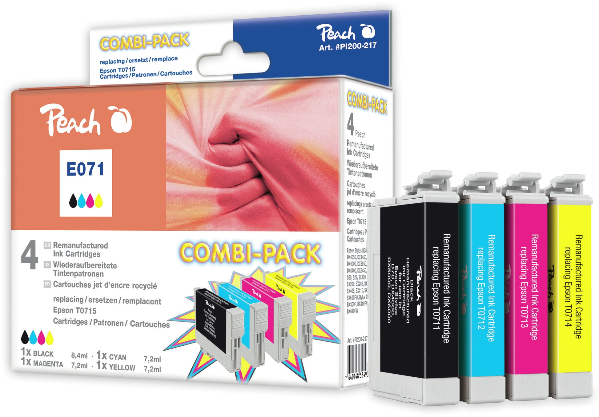Peach T0715 Tintenpatronen-Multipack, Schwarz/Cyan/Magenta/Gelb (Kompatibel) – für Epson Stylus D 78/92/120…