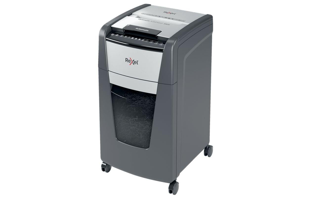 Rexel Optimum AutoFeed+ – Aktenvernichter mit Autofeed 300 Blatt, DIN P-4, Partikelschnitt 4 × 25 mm, 60 l