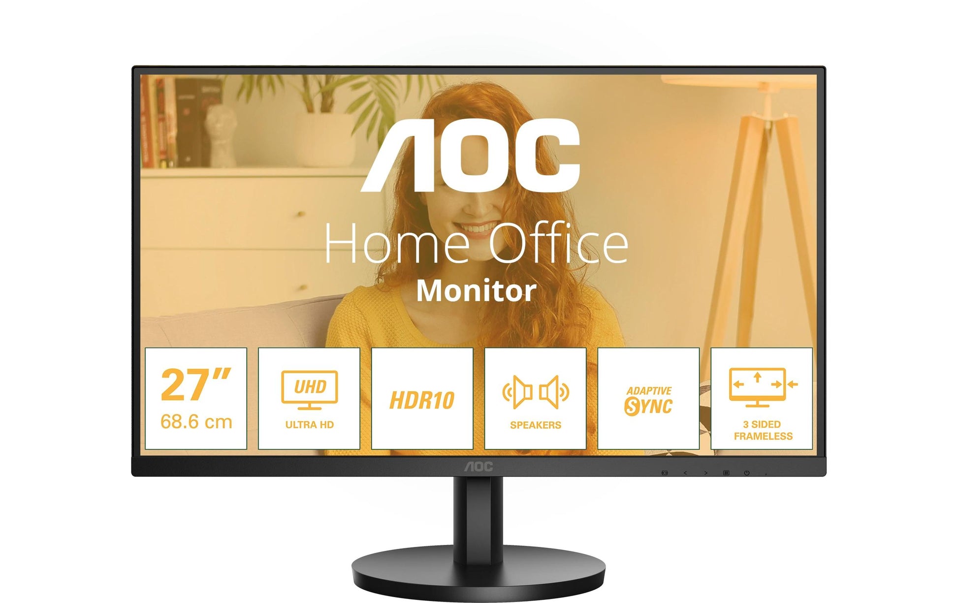 AOC U27B3A – Monitor, 27", 3840 × 2160 (UHD 4K), IPS, 60 Hz, 350 cd/m², VESA 100 × 100, Schwarz