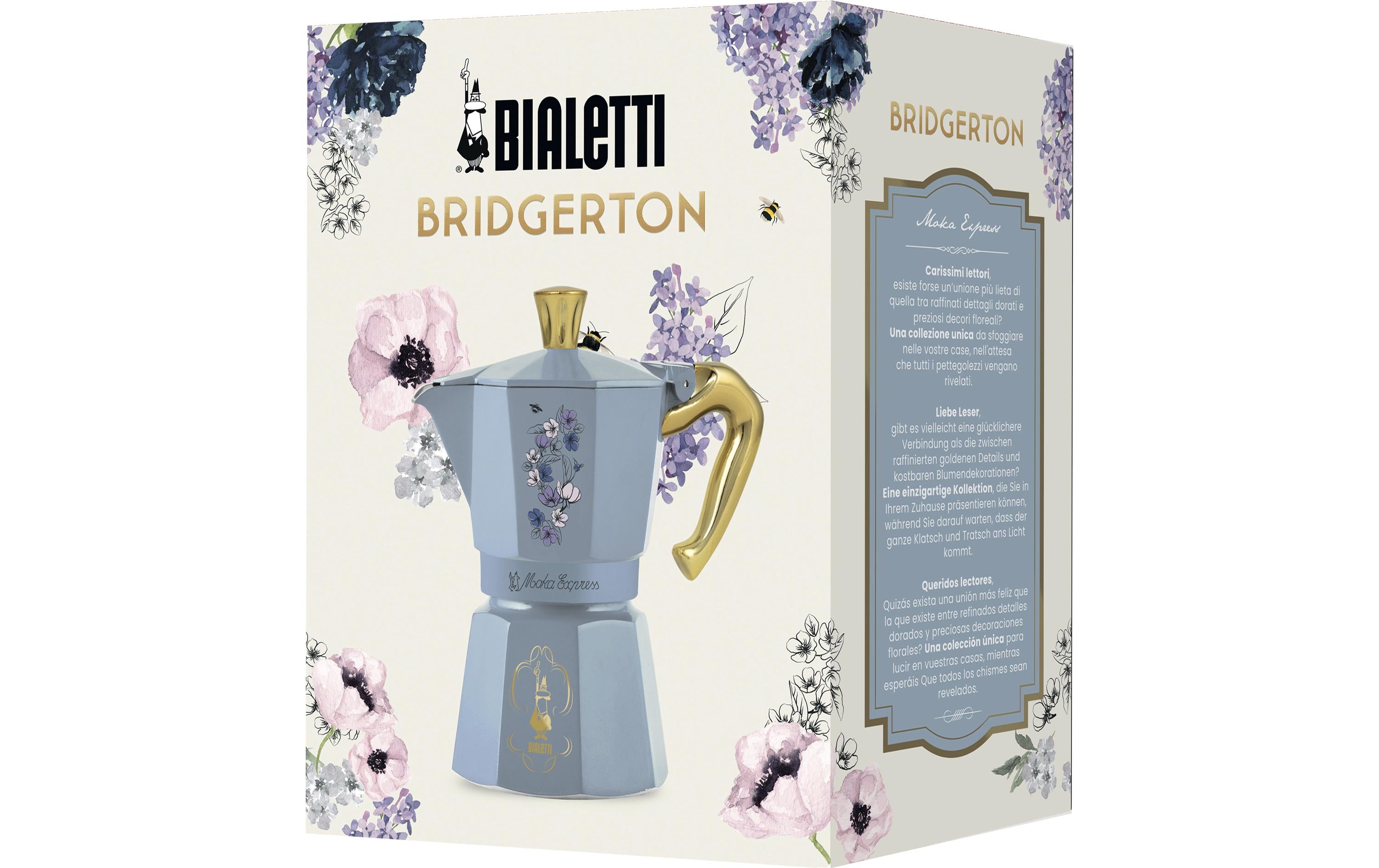 Bialetti Bridgerton Moka Express Espressokanne – für Glaskeramik, 6 Tassen, Gold
