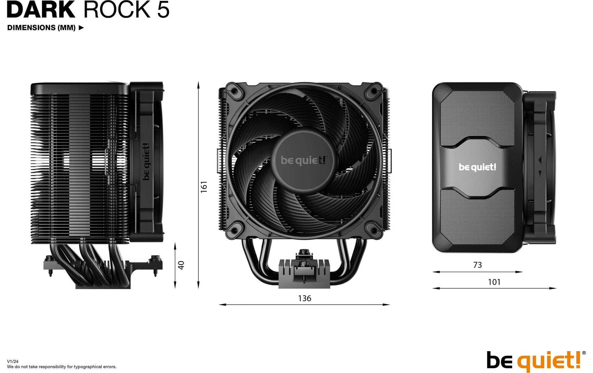 be quiet! be quiet DARK ROCK 5 – CPU-Kühler – für AM5/AM4, 120 mm, 2100 U/min, 93,5 m³/h, schwarz