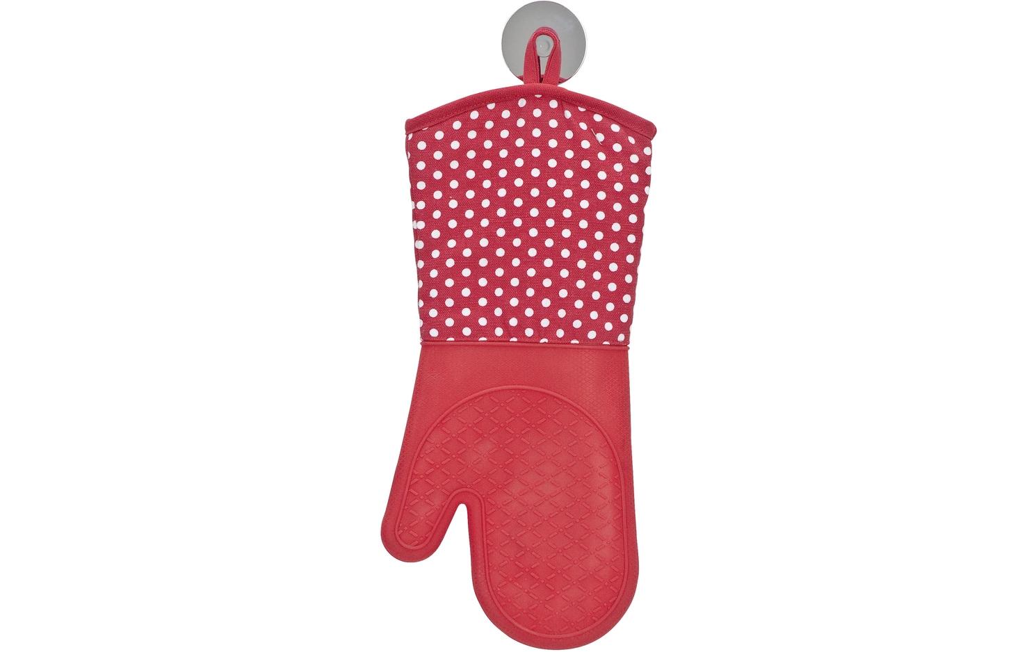 WENKO Topfhandschuhe 1 Paar, 18,5 × 37,5 cm, Baumwolle/Silikon, Rot, rutschfest, für Grill