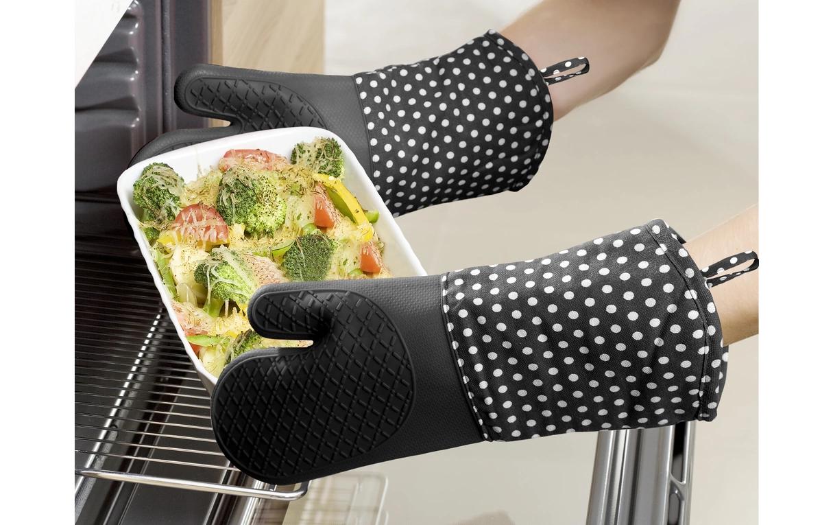 WENKO Topfhandschuhe 18,5 × 37,5 cm, Baumwolle/Silikon, rutschfest, schwarz, 2 Stk.