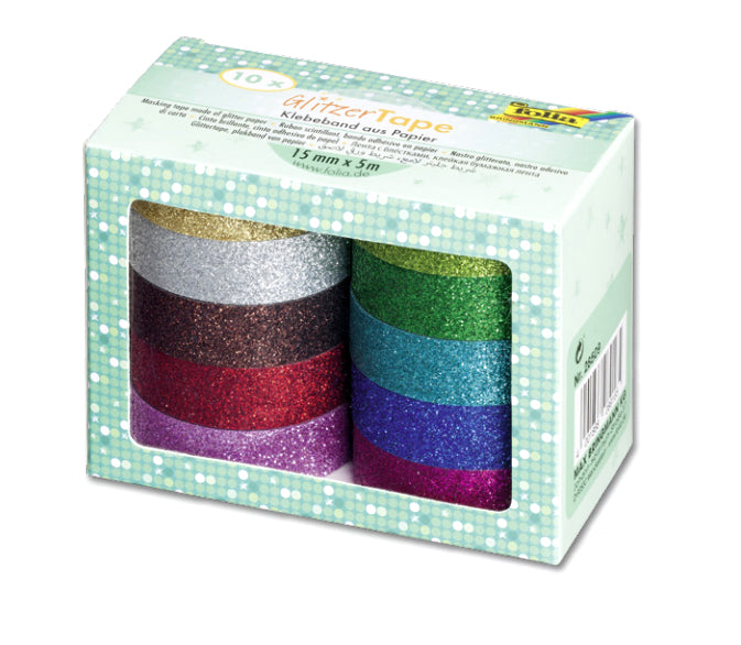 Folia Washi Tape Set Glitter – mehrfarbig – 15 mm × 5 m, 10er Set