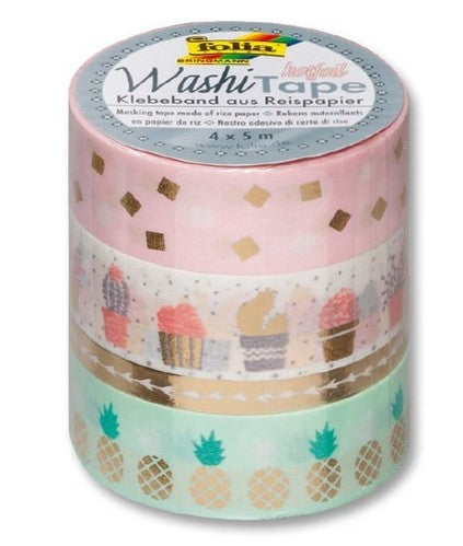 Folia Washi Tape Set mit Heissfolie, selbstklebend – sortiert – 4 Rollen