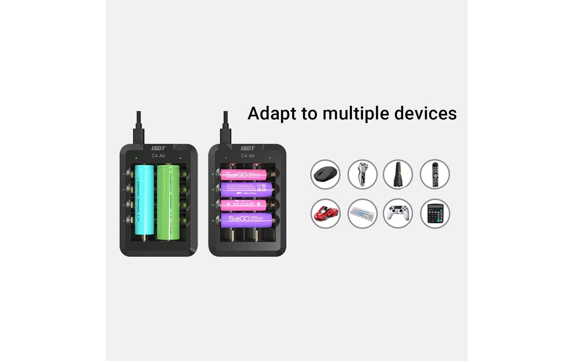 ISDT C4 Air Batterieladegerät 40 W – 4 Schächte, für AA/AAA, Li‑Ion/LiFePO4/NiMH – USB‑C – Schwarz