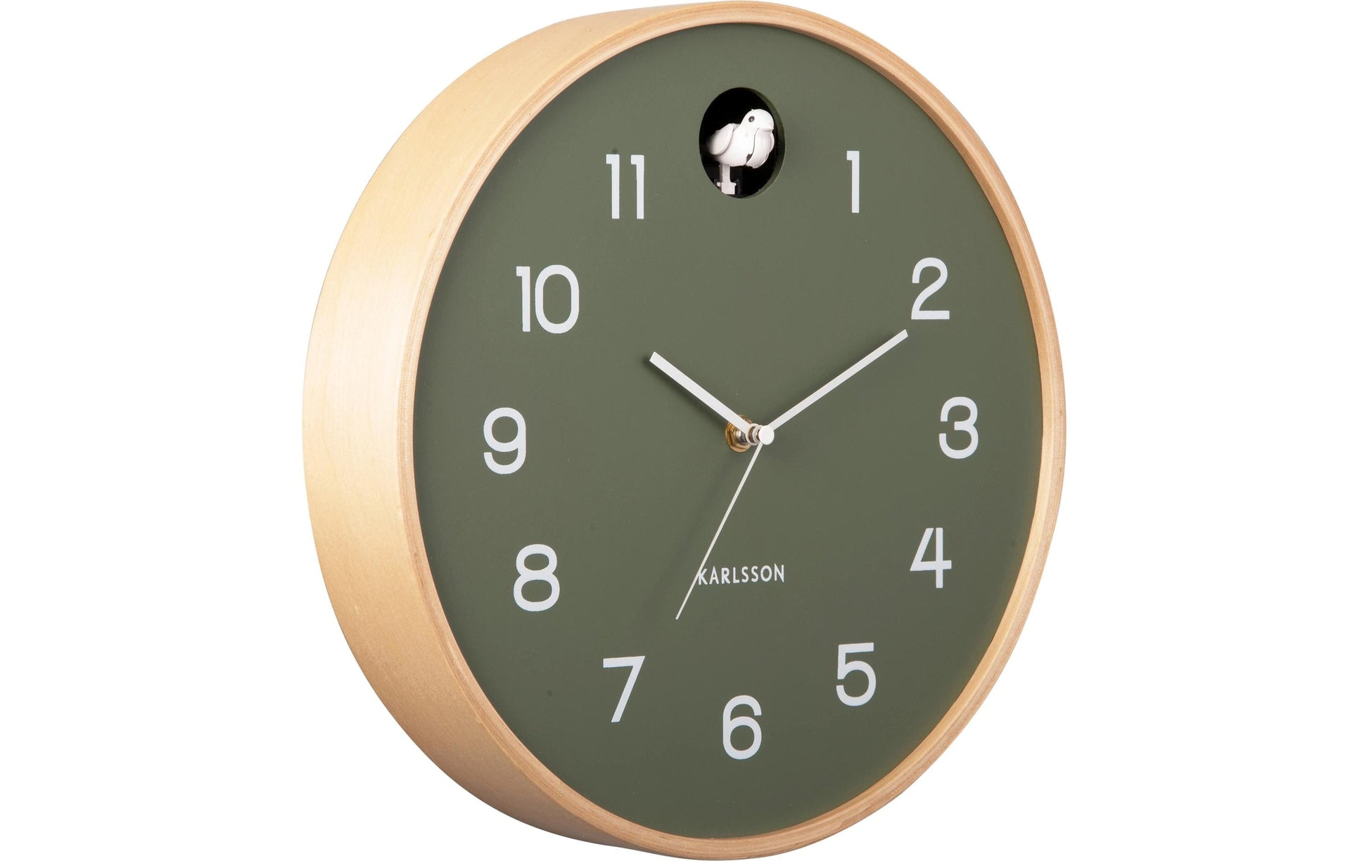Karlsson Wanduhr Natural Cuckoo – Ø 31,5 cm, Grün, Birke