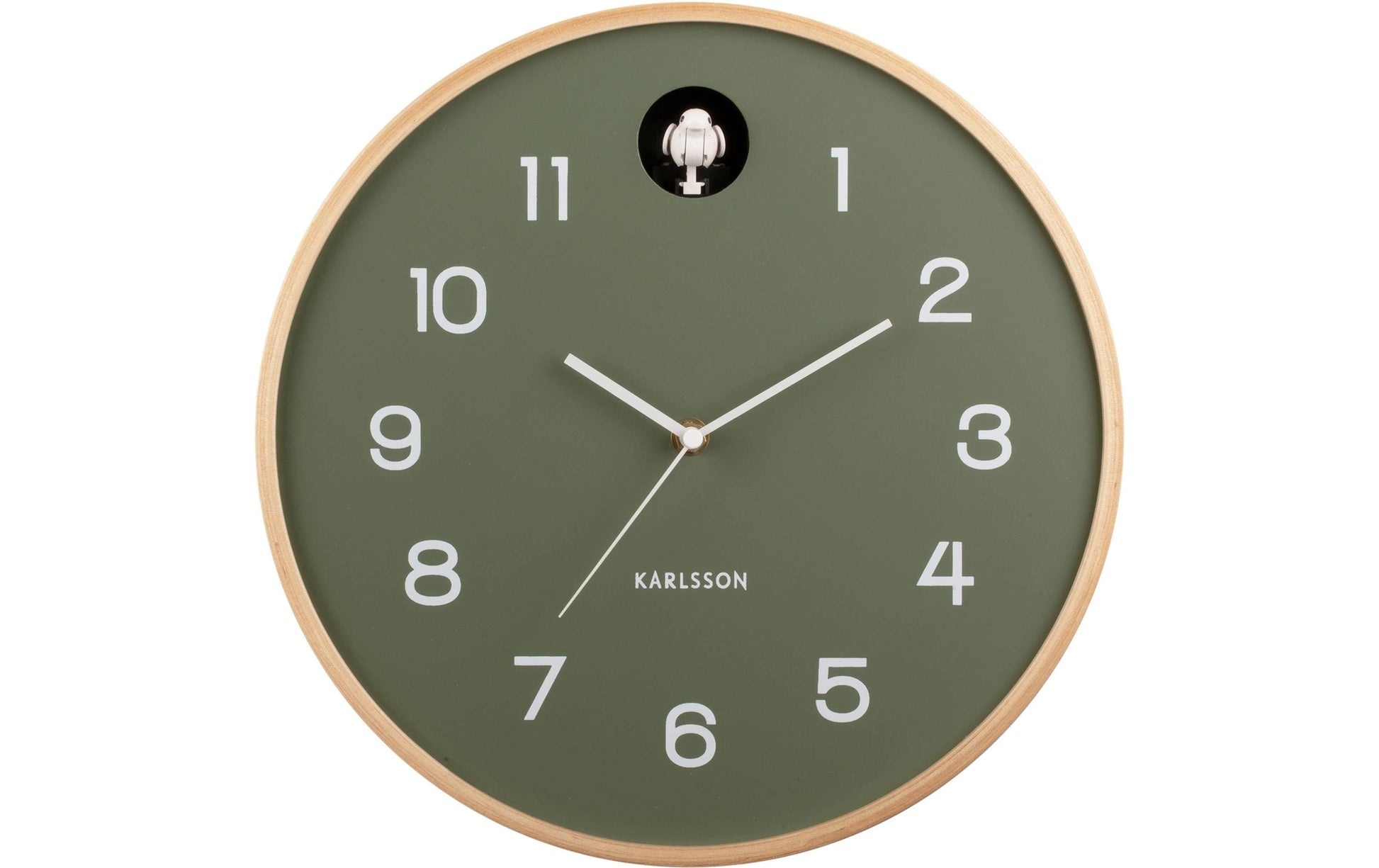 Karlsson Wanduhr Natural Cuckoo – Ø 31,5 cm, Grün, Birke